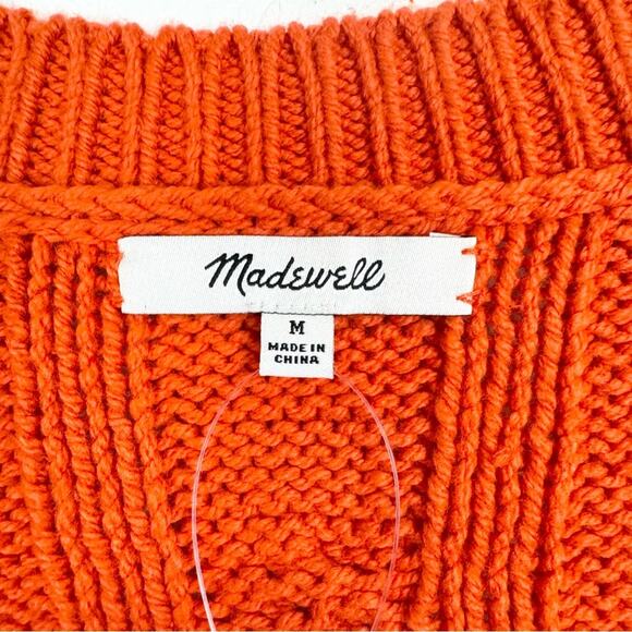NWT Madewell Women's Cable Knit Fisherman Sweater in Roasted Squash Orange - Picture 9 of 13
